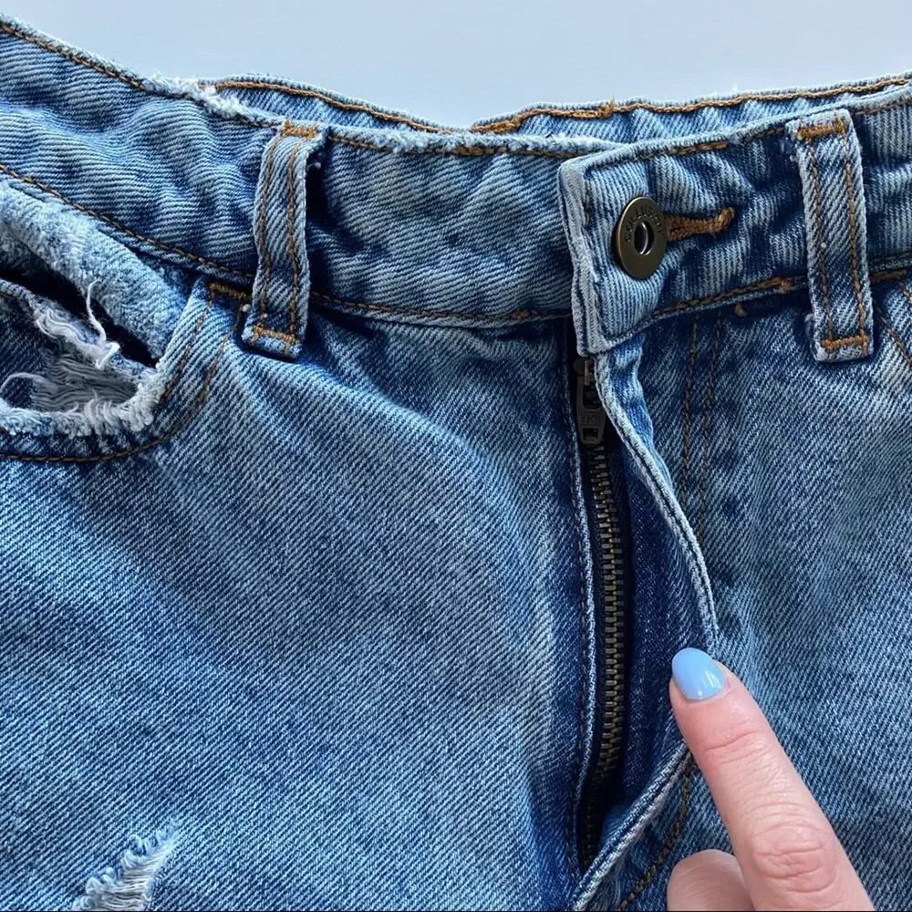 Collusion Long Length Bermuda Distressed Denim Shorts Size 4